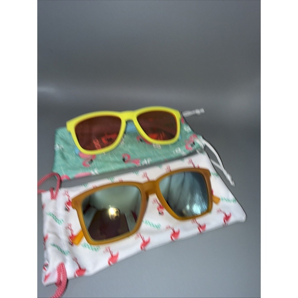 2 pairs Goodr Sunglasses- "Never The Big Spoon" & "Pineapple Painkillers" & Bags